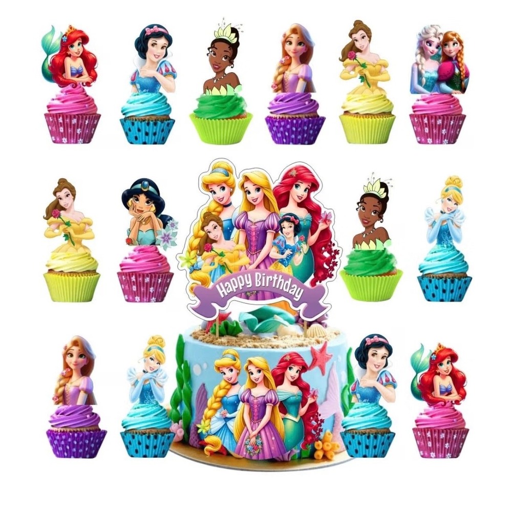 New 25Pcs Princess Cake Decorations Cupcake Toppers 1pcs Cake Topper Princess
